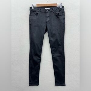 ZARA Jeans Women's 2 Waxed Straight Black Dark Denim Wash